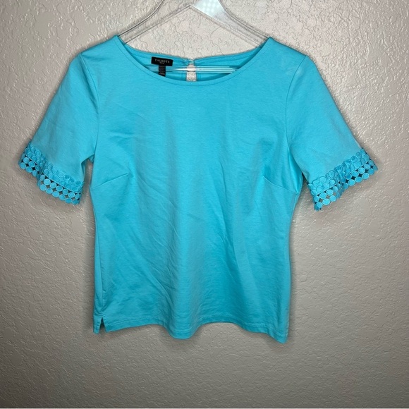 Blue Talbots Top W/Lace Sleeve - Picture 2 of 8